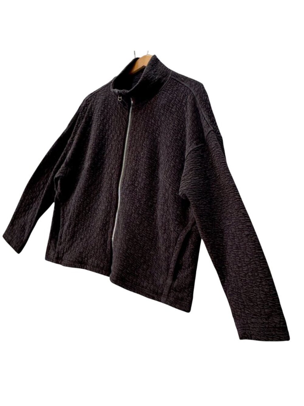 Lululemon Rippled Full-Zip Black Jacket Women's 12 Funnel Neck Oversized Relaxed - Picture 4 of 9